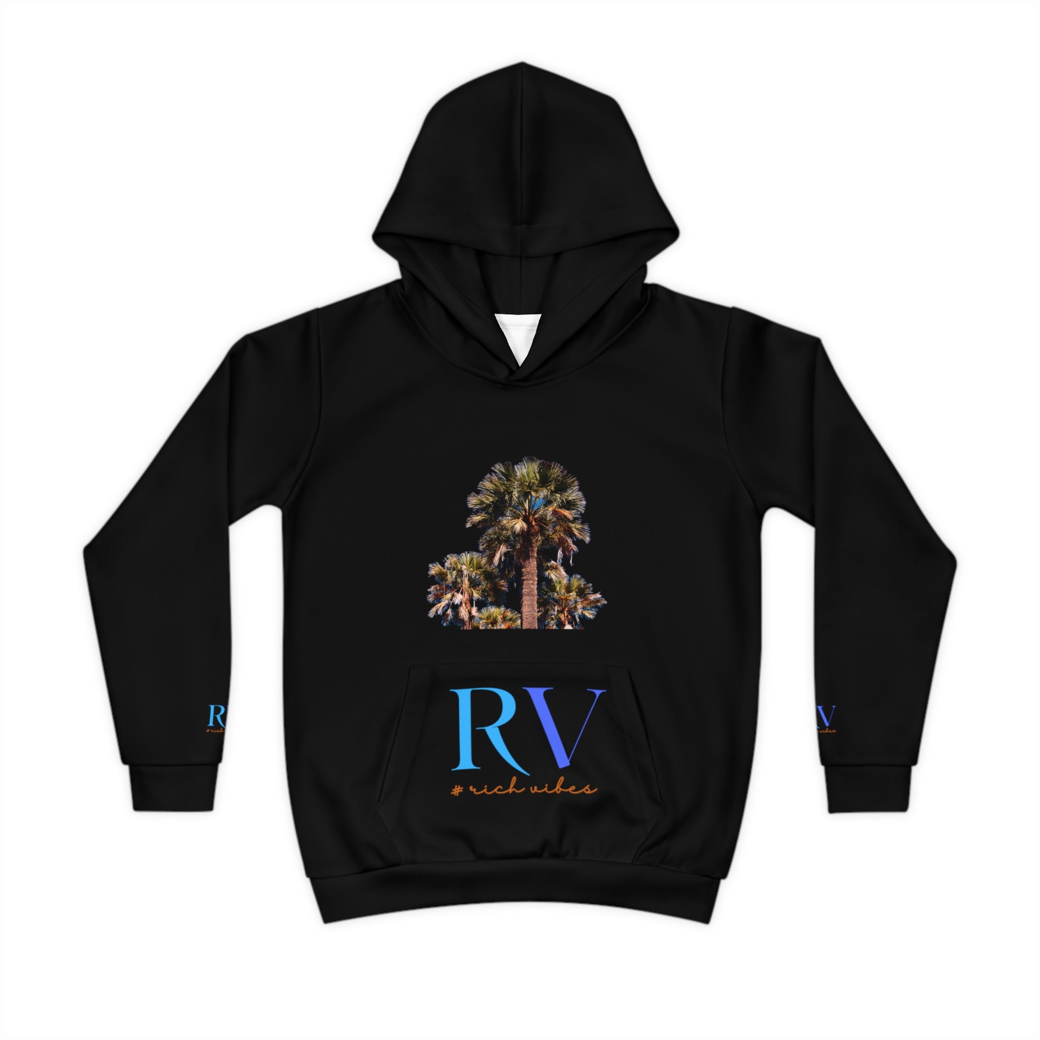 Rich Vibes Follow Your Dreams RV Color Palm Tree Black -  Children's Hoodie (AOP)